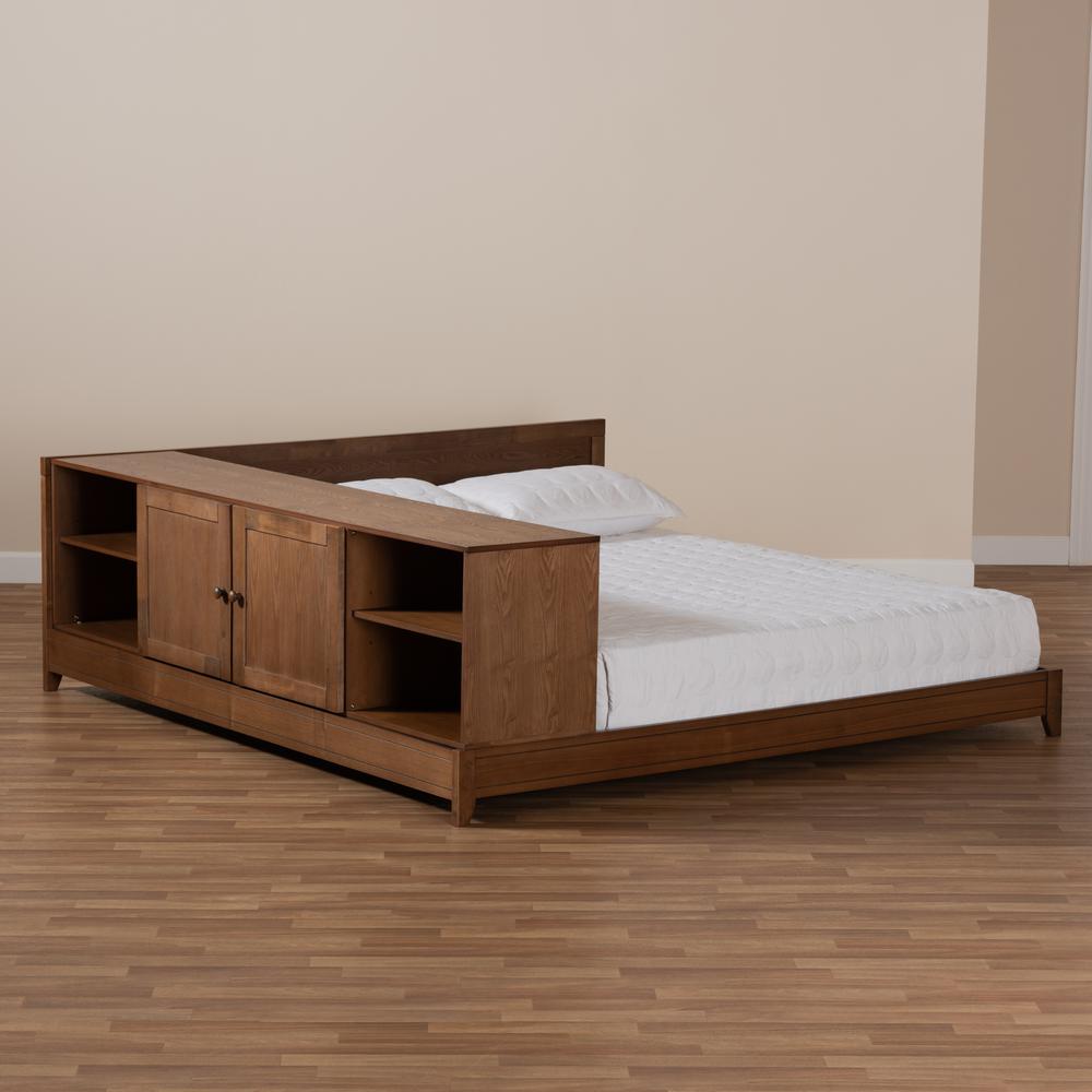 Transitional Walnut Brown Finished Wood Queen Size Platform Storage Bed. Picture 21