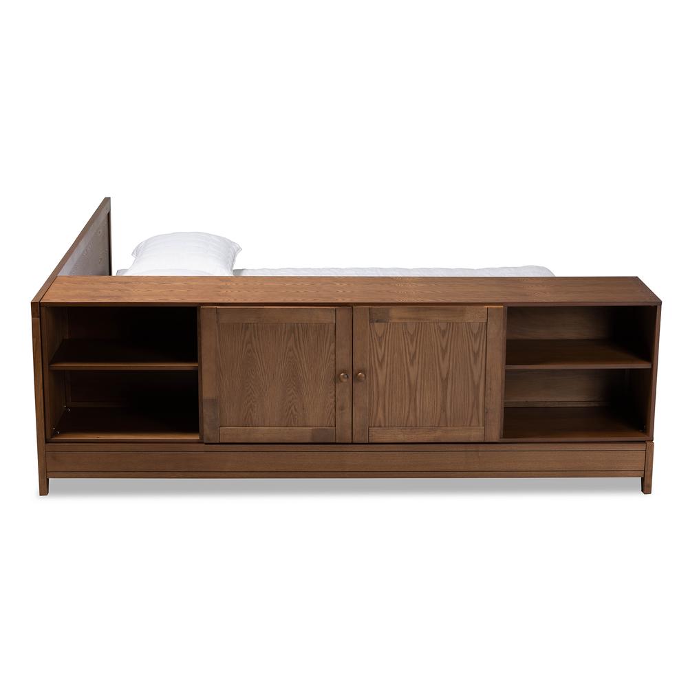 Transitional Walnut Brown Finished Wood Queen Size Platform Storage Bed. Picture 14