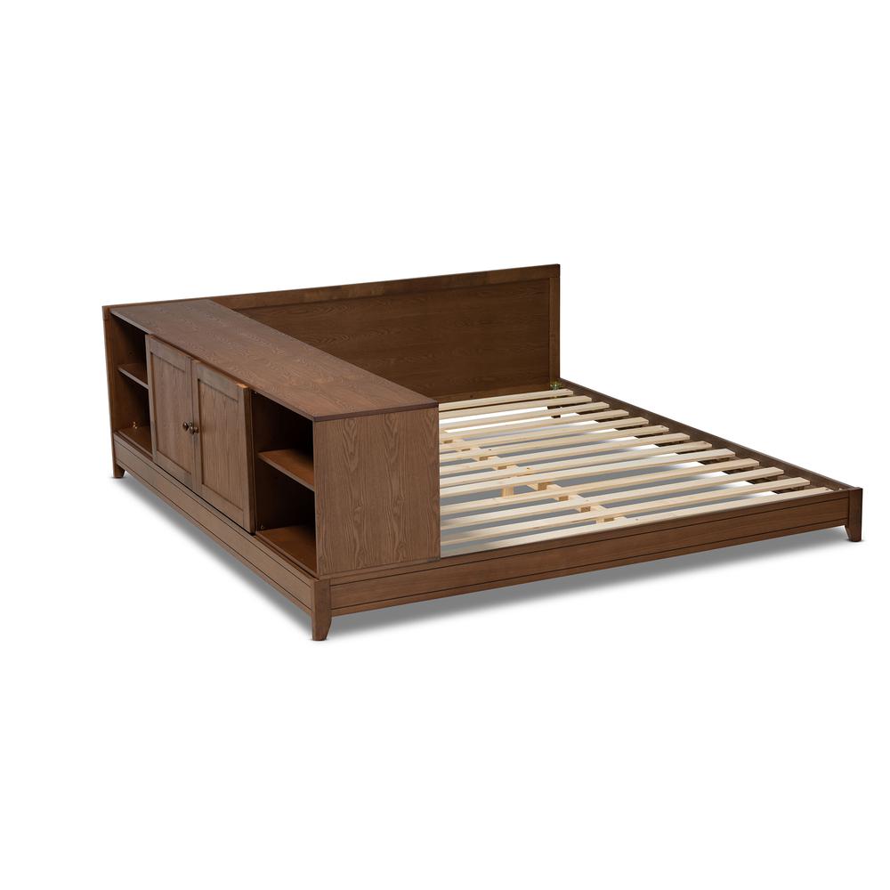 Transitional Walnut Brown Finished Wood Queen Size Platform Storage Bed. Picture 15