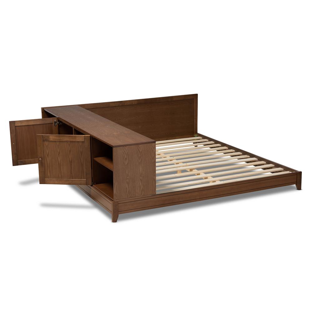 Transitional Walnut Brown Finished Wood Queen Size Platform Storage Bed. Picture 16