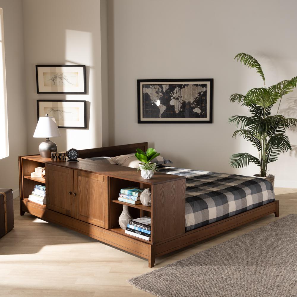 Transitional Walnut Brown Finished Wood Queen Size Platform Storage Bed. Picture 19