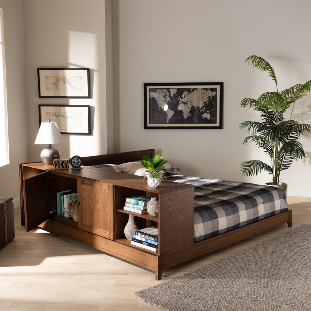 Transitional Walnut Brown Finished Wood Queen Size Platform Storage Bed. Picture 20