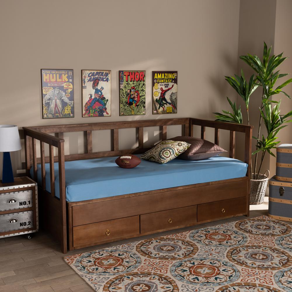 Brown Finished Expandable Twin Size to King Size Daybed with Storage Drawers. Picture 26