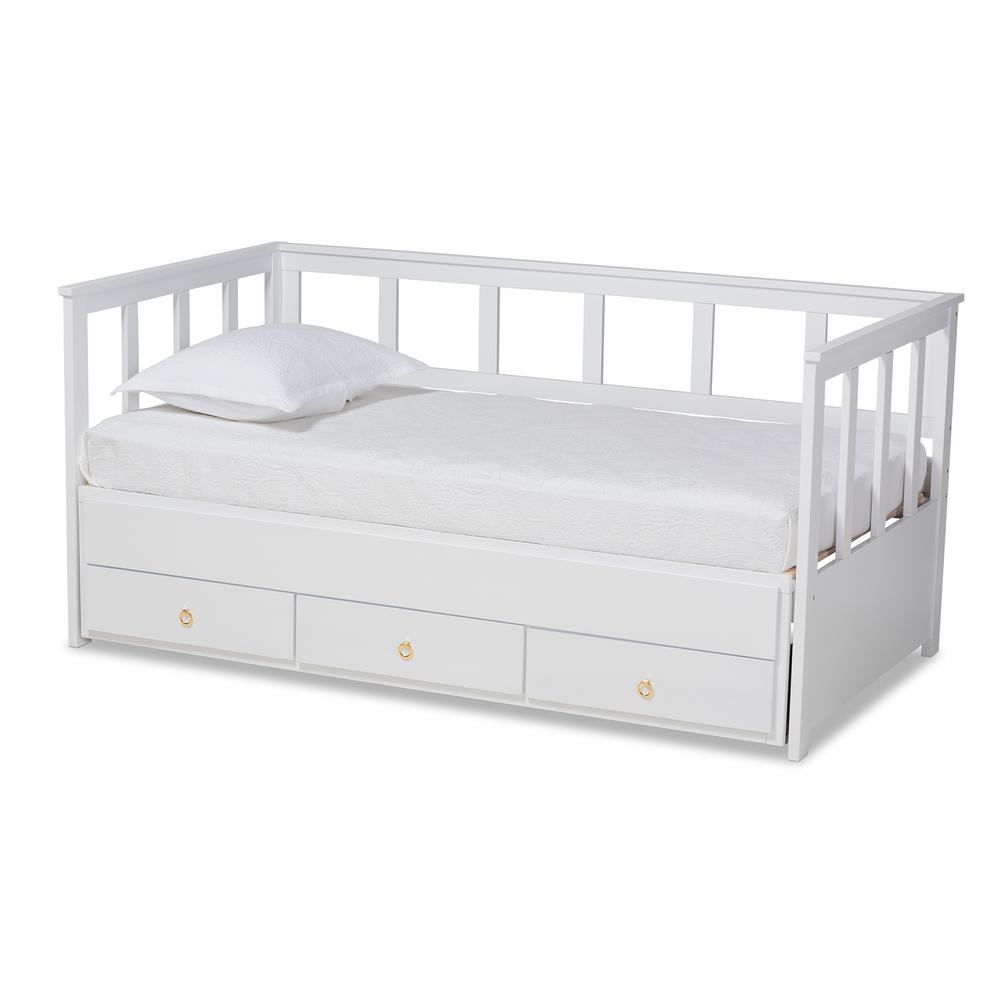 White Finished Expandable Twin Size to King Size Daybed with Storage Drawers. Picture 12