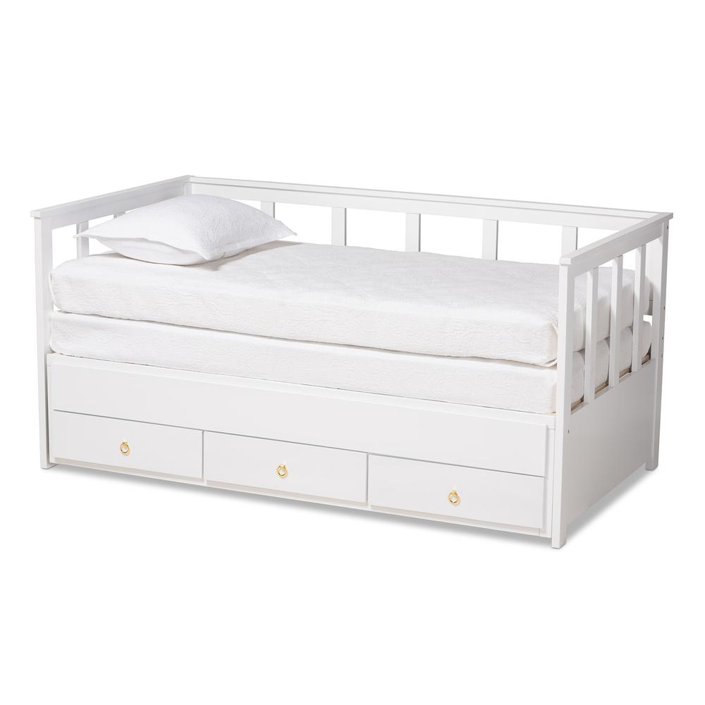White Finished Expandable Twin Size to King Size Daybed with Storage Drawers. Picture 14
