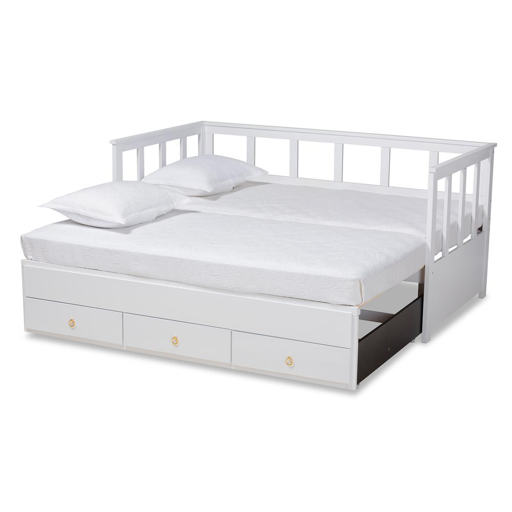 White Finished Expandable Twin Size to King Size Daybed with Storage Drawers. Picture 15
