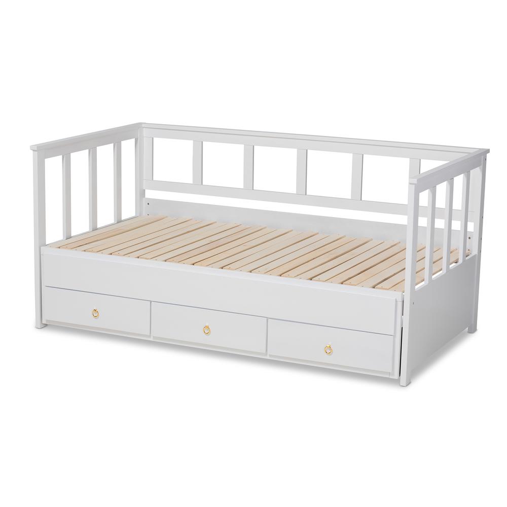 White Finished Expandable Twin Size to King Size Daybed with Storage Drawers. Picture 17