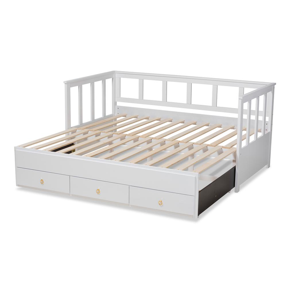 White Finished Expandable Twin Size to King Size Daybed with Storage Drawers. Picture 19