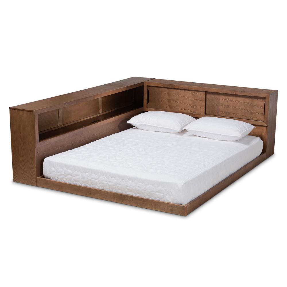 Brown Finished Wood Queen Size Platform Storage Bed with Built-In Outlet. Picture 12