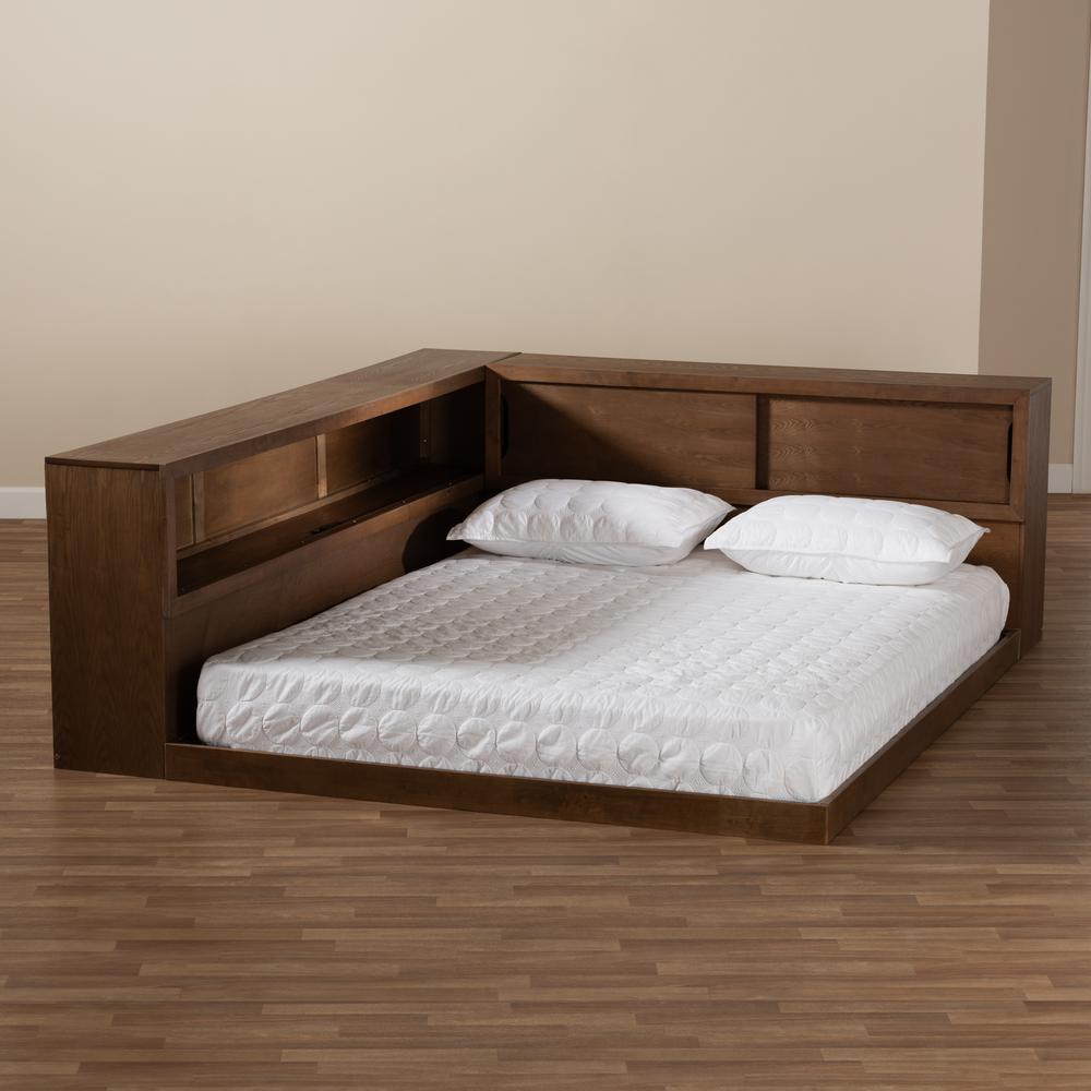 Brown Finished Wood Queen Size Platform Storage Bed with Built-In Outlet. Picture 21