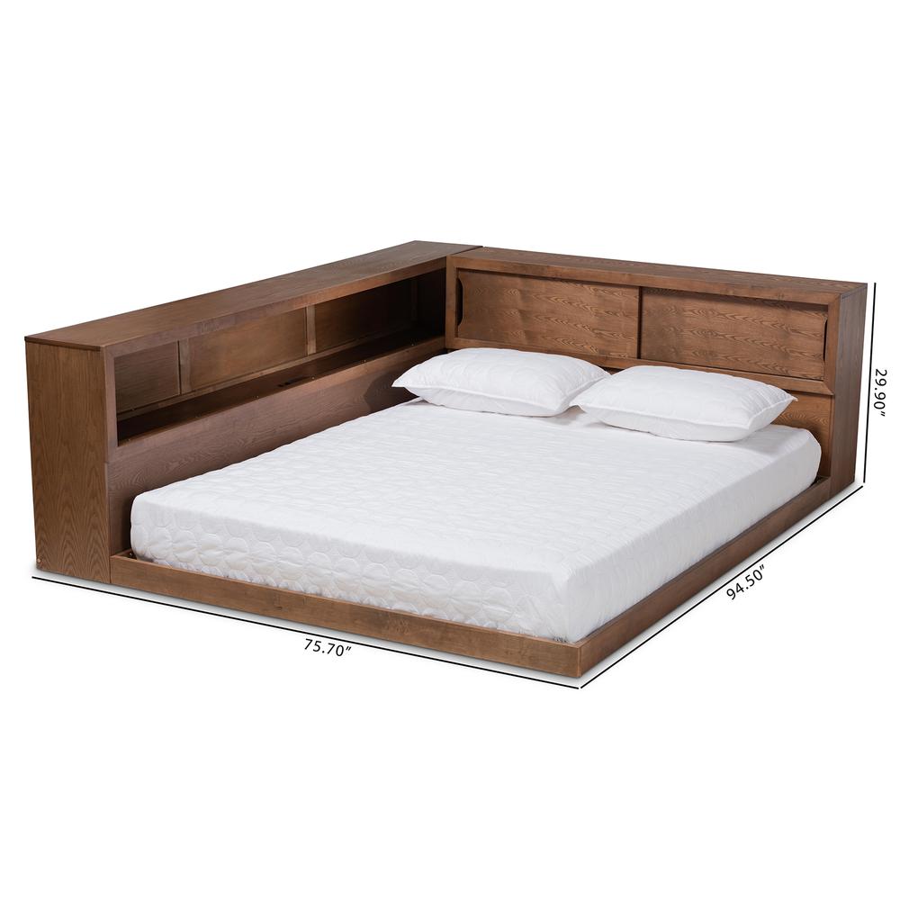 Brown Finished Wood Queen Size Platform Storage Bed with Built-In Outlet. Picture 22