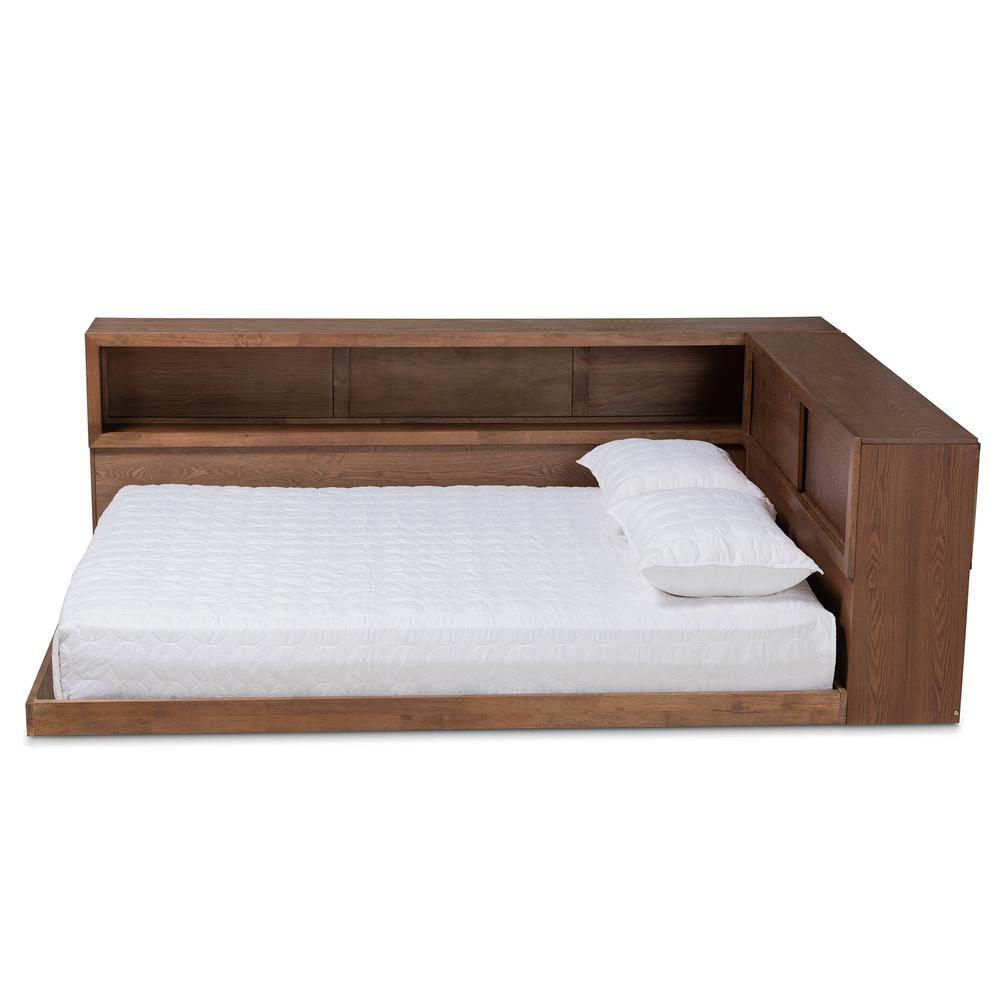 Brown Finished Wood Queen Size Platform Storage Bed with Built-In Outlet. Picture 14