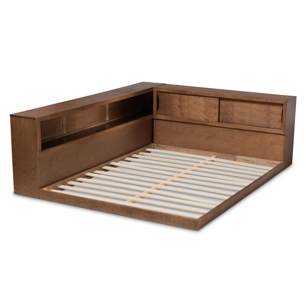 Brown Finished Wood Queen Size Platform Storage Bed with Built-In Outlet. Picture 15