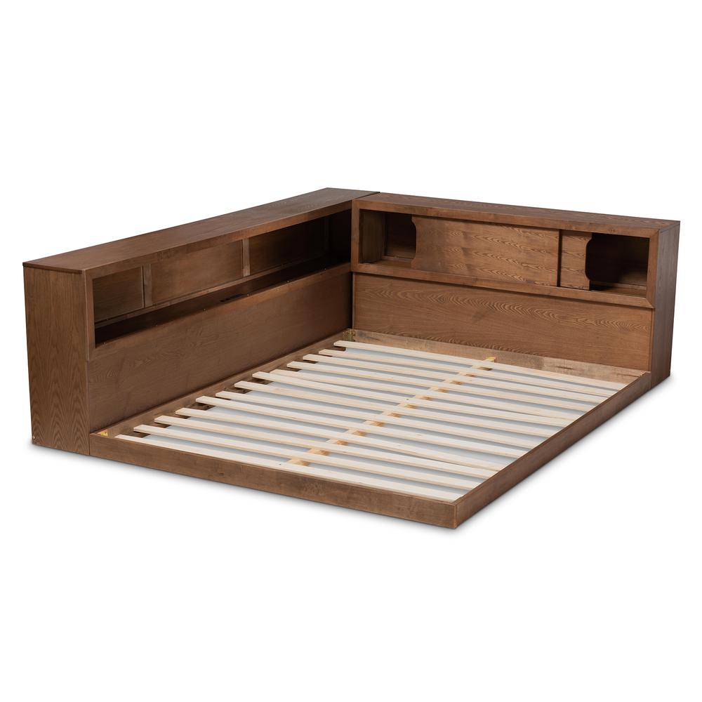 Brown Finished Wood Queen Size Platform Storage Bed with Built-In Outlet. Picture 16
