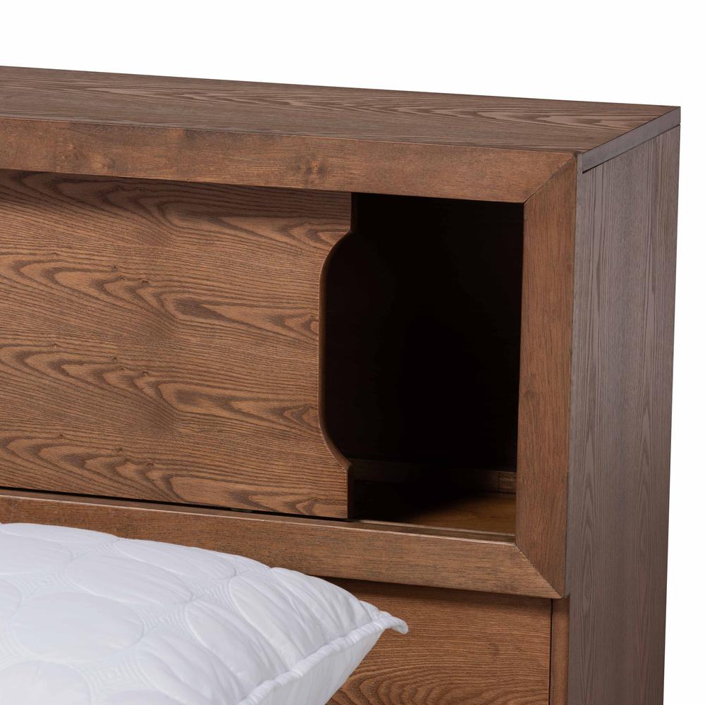 Brown Finished Wood Queen Size Platform Storage Bed with Built-In Outlet. Picture 18