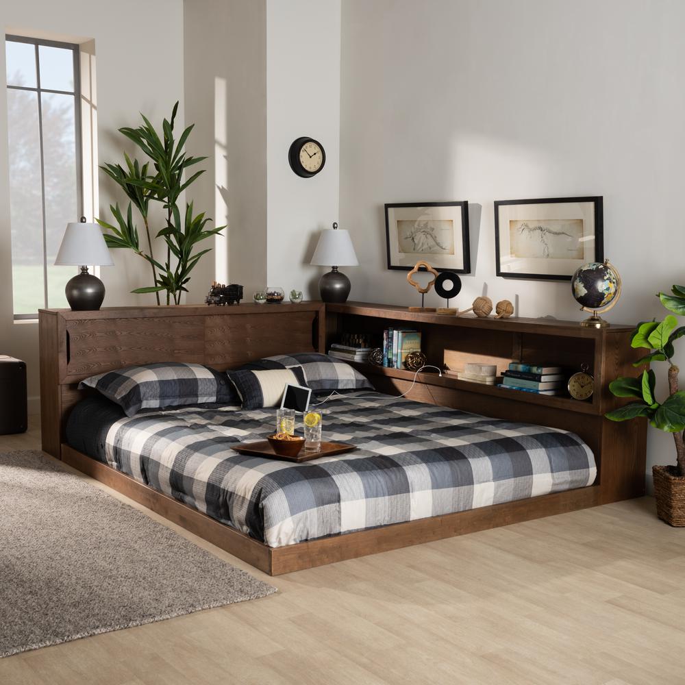 Brown Finished Wood Queen Size Platform Storage Bed with Built-In Outlet. Picture 19