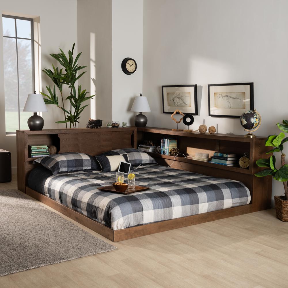 Brown Finished Wood Queen Size Platform Storage Bed with Built-In Outlet. Picture 20