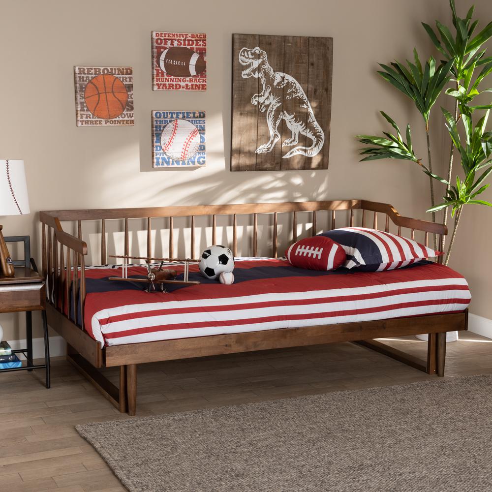 Walnut Brown Finished Wood Expandable Twin Size to King Size Spindle Daybed. Picture 19