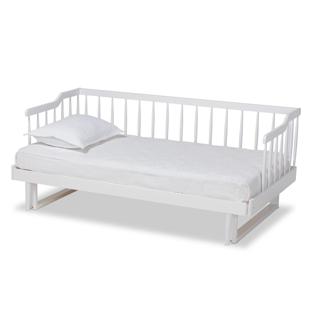 White Finished Wood Expandable Twin Size to King Size Spindle Daybed. Picture 12