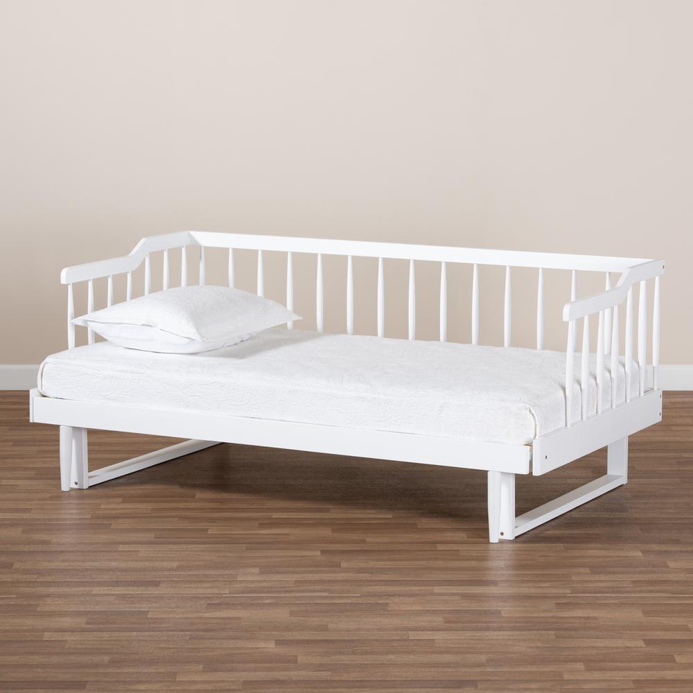 White Finished Wood Expandable Twin Size to King Size Spindle Daybed. Picture 21
