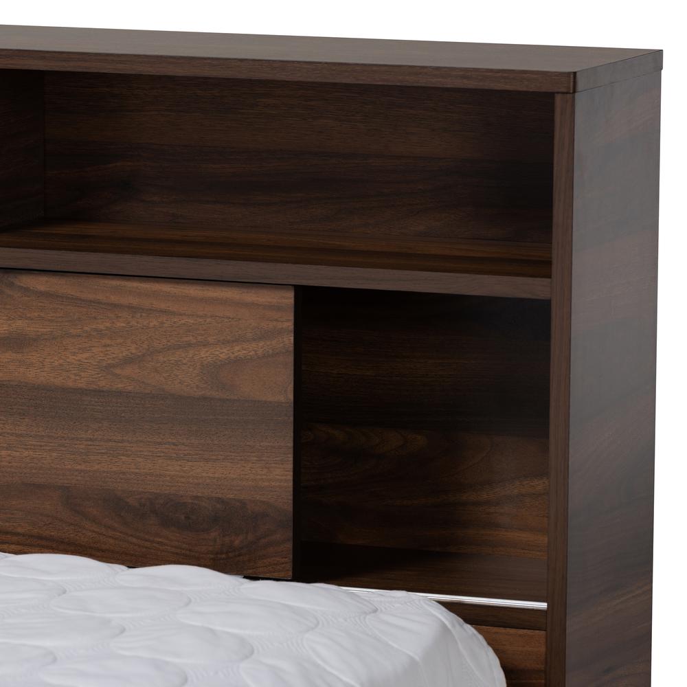 Walnut Brown Finished Wood 1-Drawer Queen Size Platform Storage Bed with Shelves. Picture 18