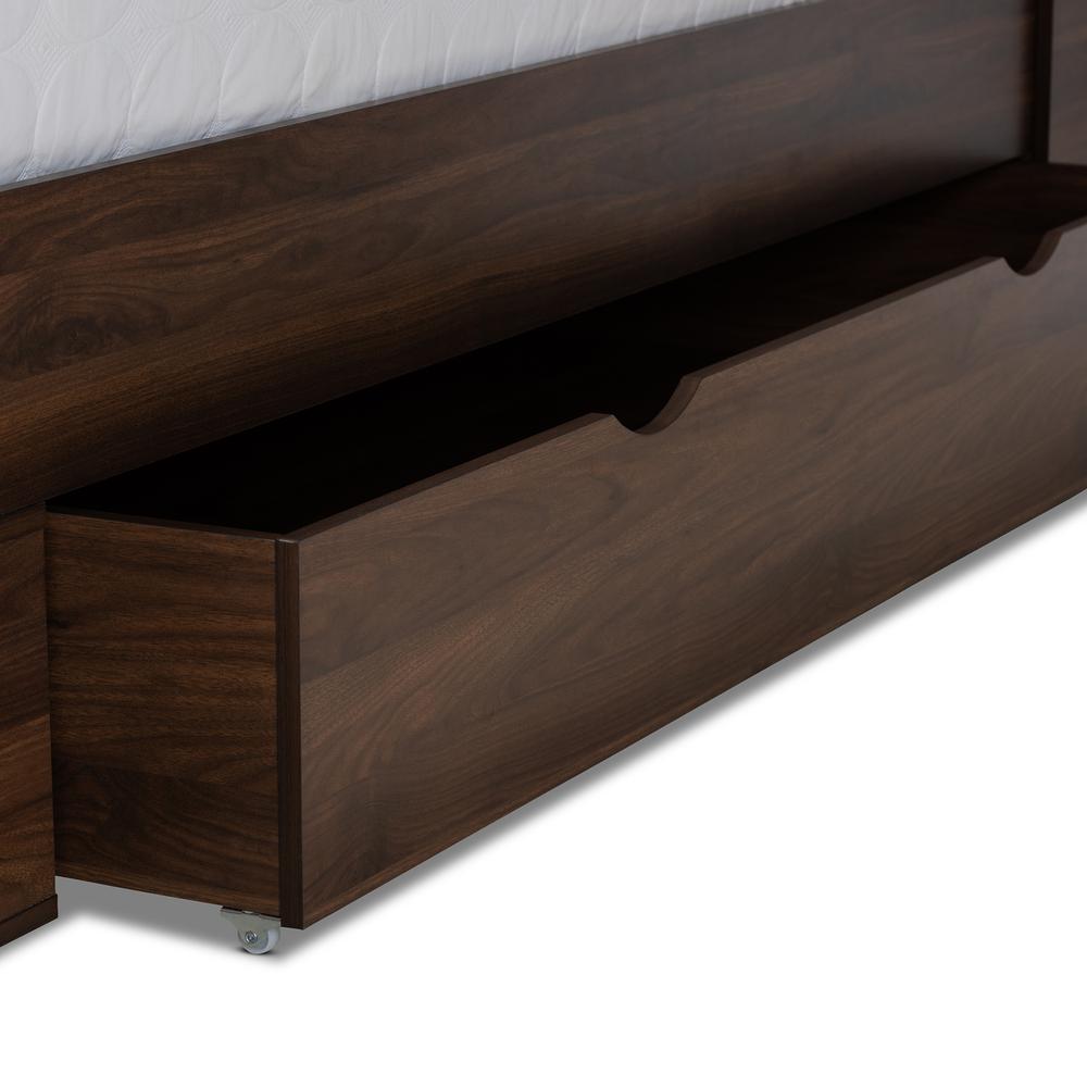 Walnut Brown Finished Wood 1-Drawer Queen Size Platform Storage Bed with Shelves. Picture 19