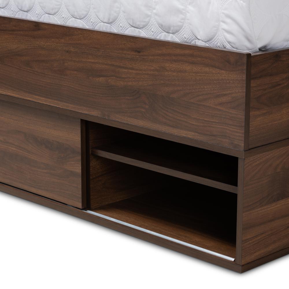 Walnut Brown Finished Wood 1-Drawer Queen Size Platform Storage Bed with Shelves. Picture 20