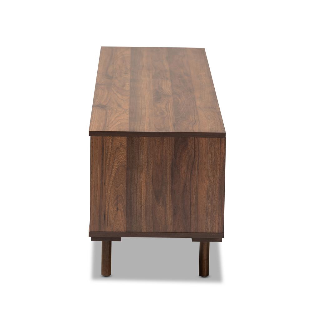 Meike Mid-Century Modern Two-Tone Walnut Brown and White Finished Wood TV Stand. Picture 13