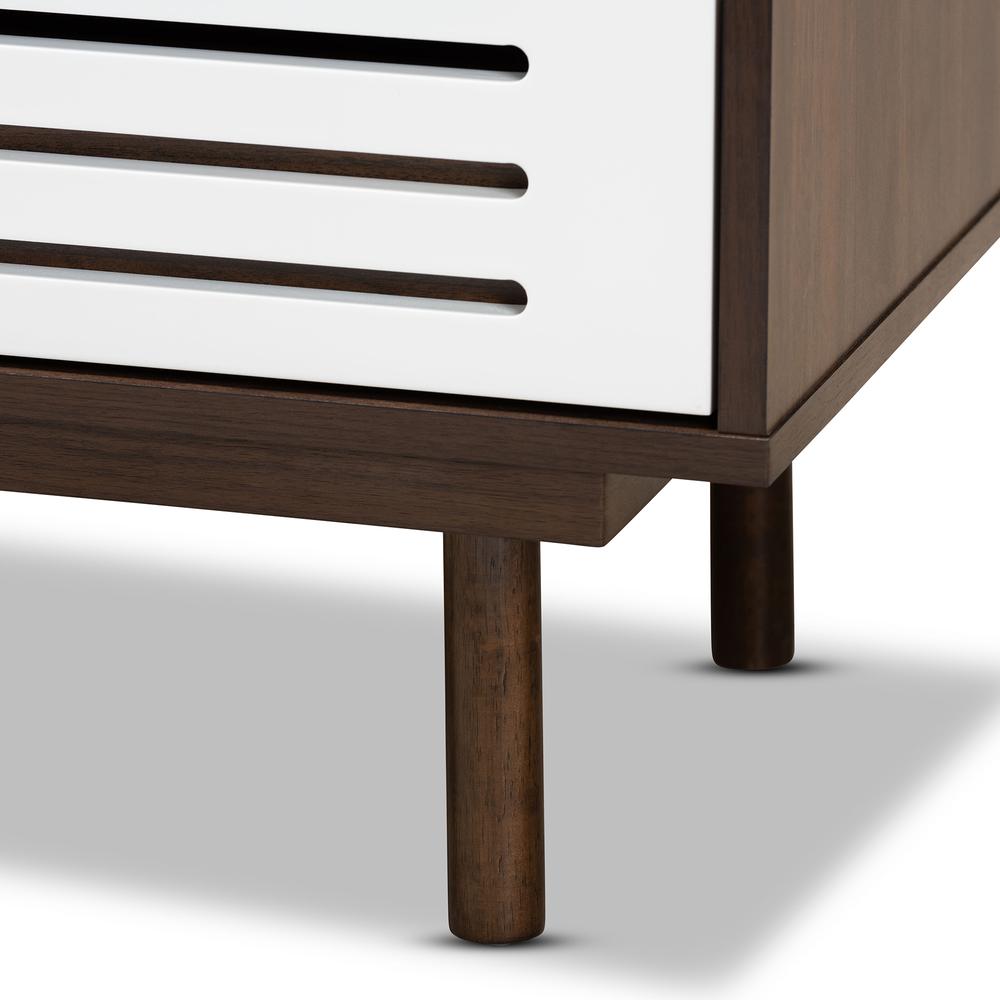 Two-Tone Walnut Brown and White Finished Wood 3-Drawer Nightstand. Picture 15