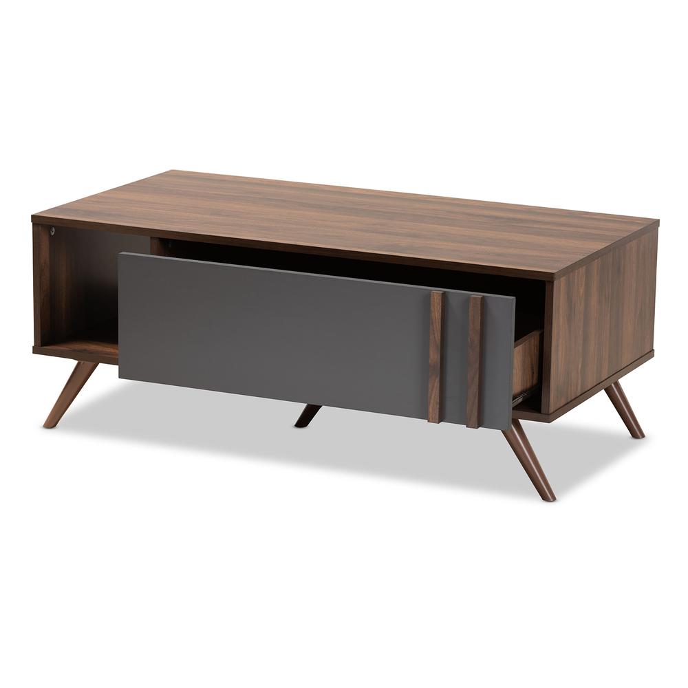 Two-Tone Grey and Walnut Finished Wood 1-Drawer Coffee Table. Picture 12