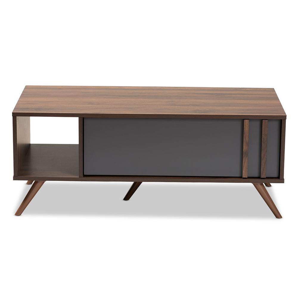 Two-Tone Grey and Walnut Finished Wood 1-Drawer Coffee Table. Picture 13