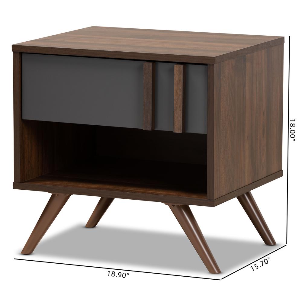 Two-Tone Grey and Walnut Finished Wood 1-Drawer Nightstand. Picture 18