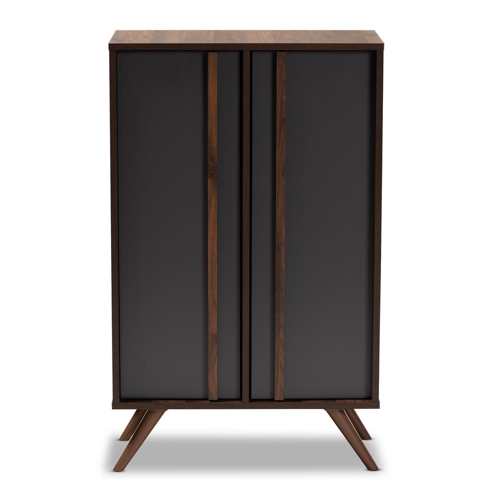 Two-Tone Grey and Walnut Finished Wood 2-Door Shoe Cabinet. Picture 13