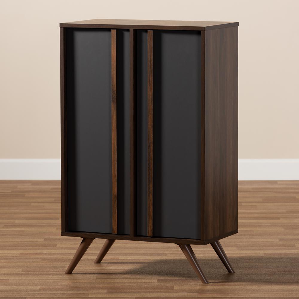 Two-Tone Grey and Walnut Finished Wood 2-Door Shoe Cabinet. Picture 19
