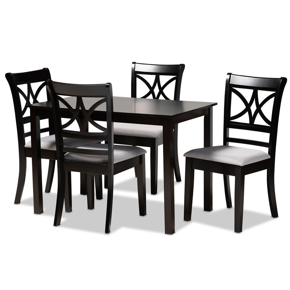 Grey Fabric Upholstered and Espresso Brown Finished Wood 5-Piece Dining Set. Picture 10