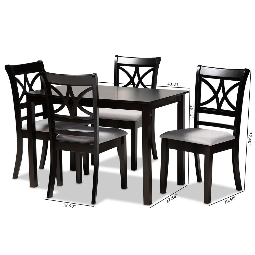 Grey Fabric Upholstered and Espresso Brown Finished Wood 5-Piece Dining Set. Picture 18