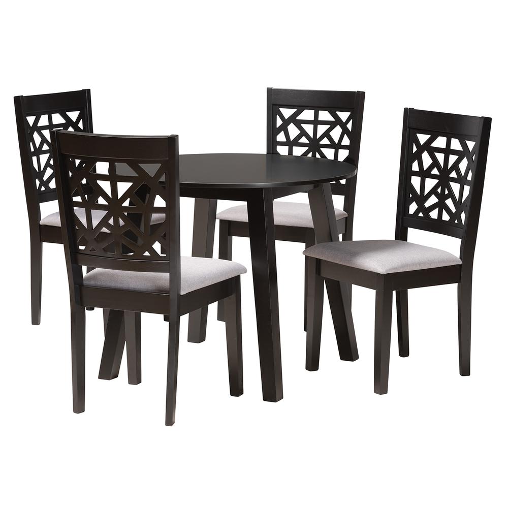 Aiden Modern Grey Fabric and Dark Brown Finished Wood 5-Piece Dining Set. Picture 11