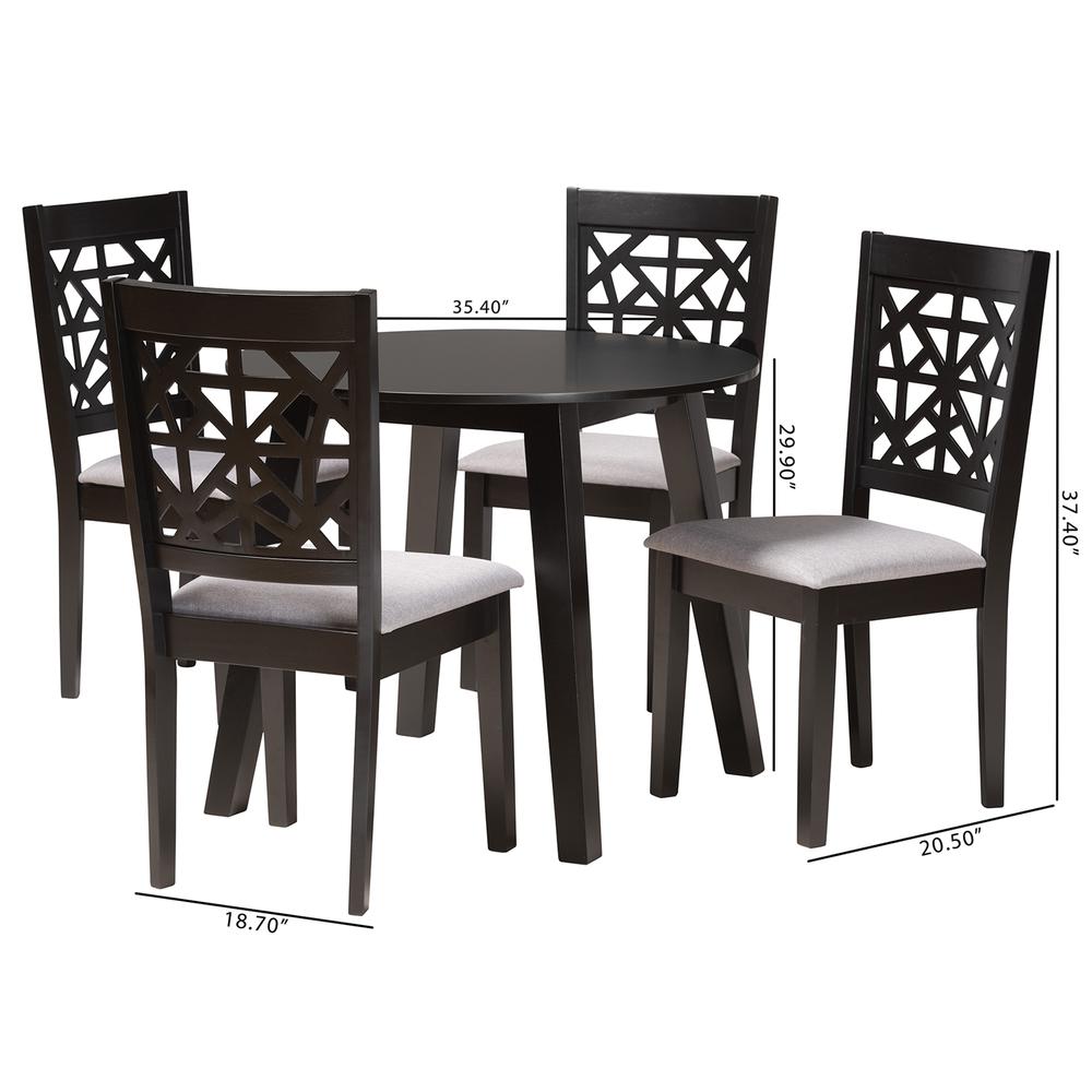 Aiden Modern Grey Fabric and Dark Brown Finished Wood 5-Piece Dining Set. Picture 20
