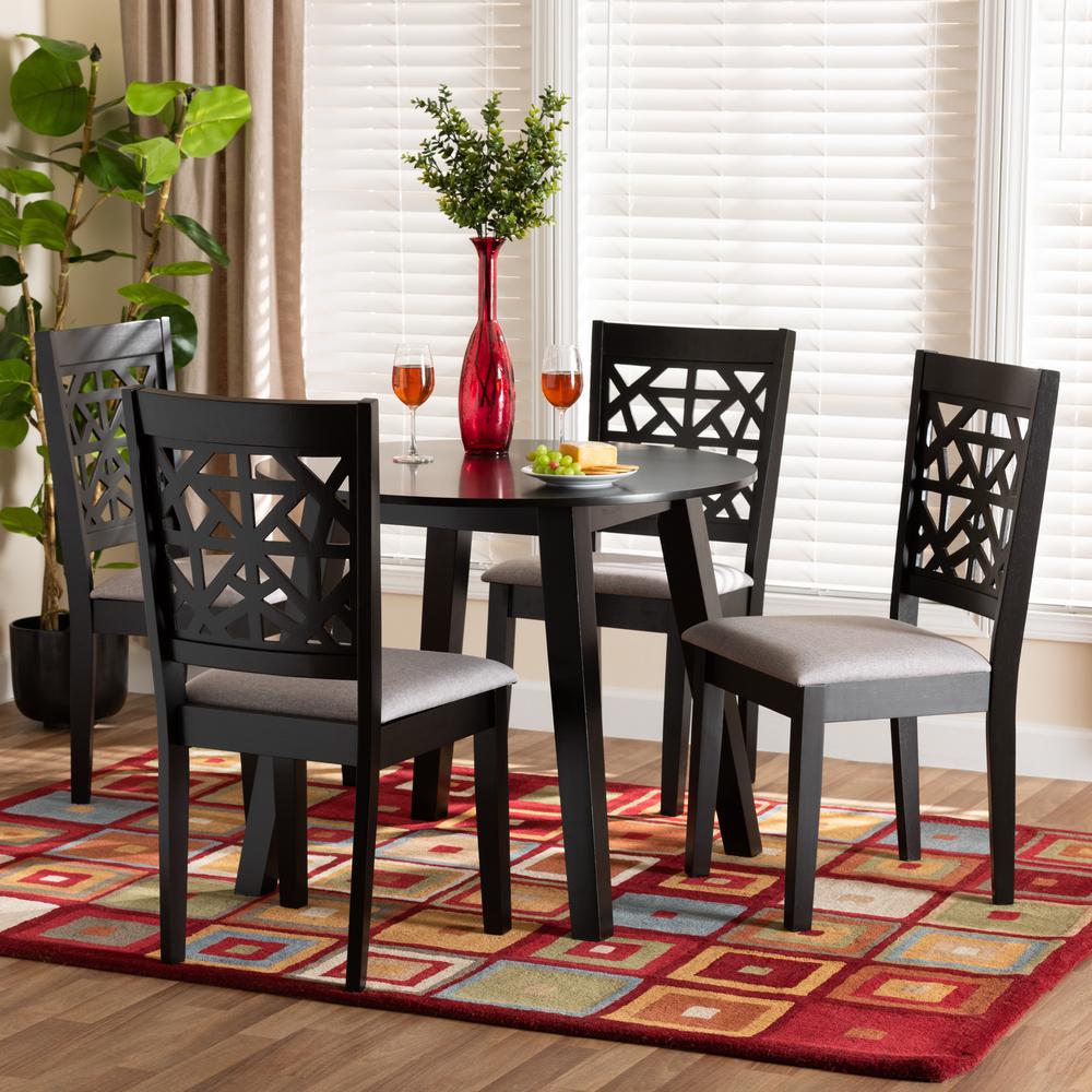 Aiden Modern Grey Fabric and Dark Brown Finished Wood 5-Piece Dining Set. Picture 18