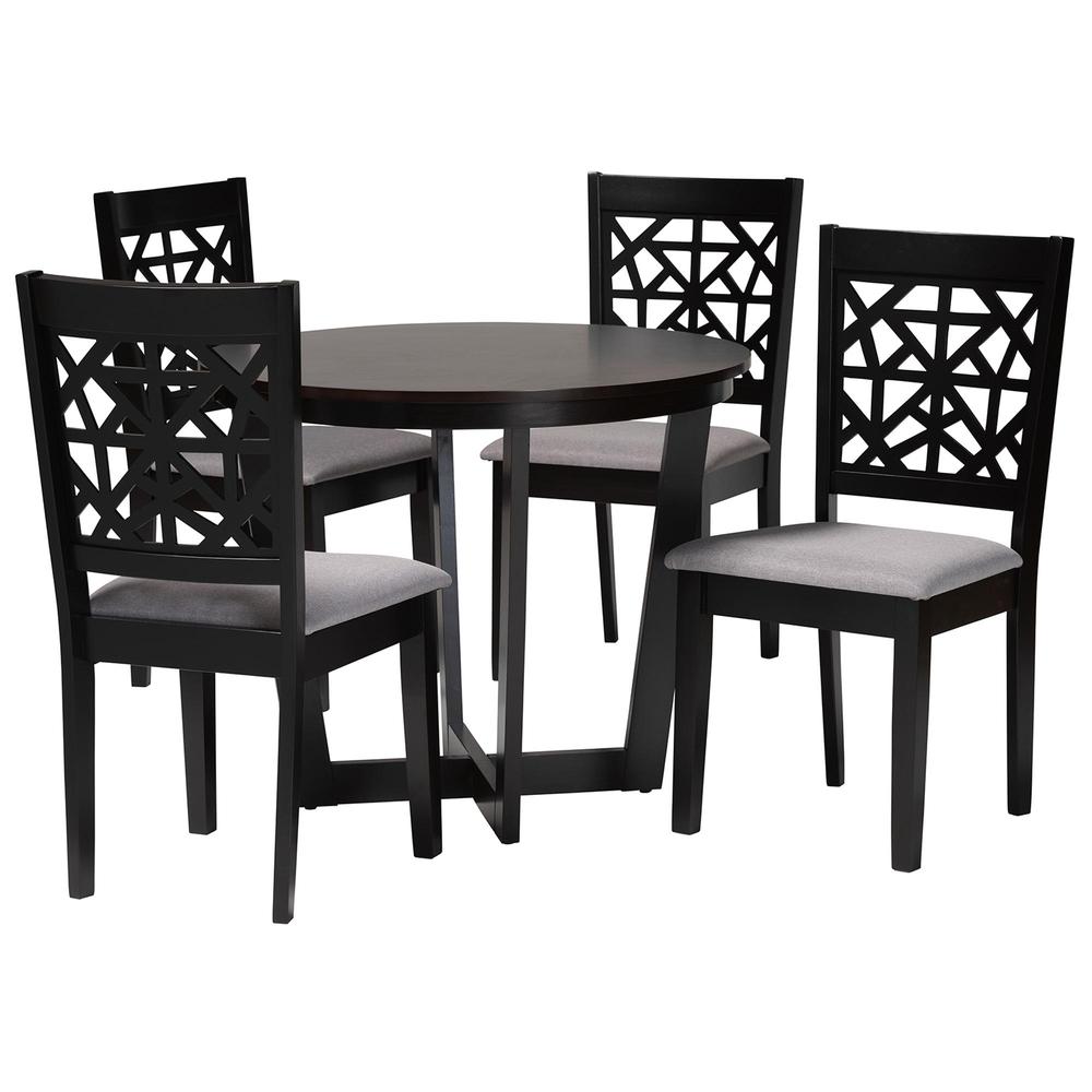 Jamie Moden Grey Fabric and Dark Brown Finished Wood 5-Piece Dining Set. Picture 11