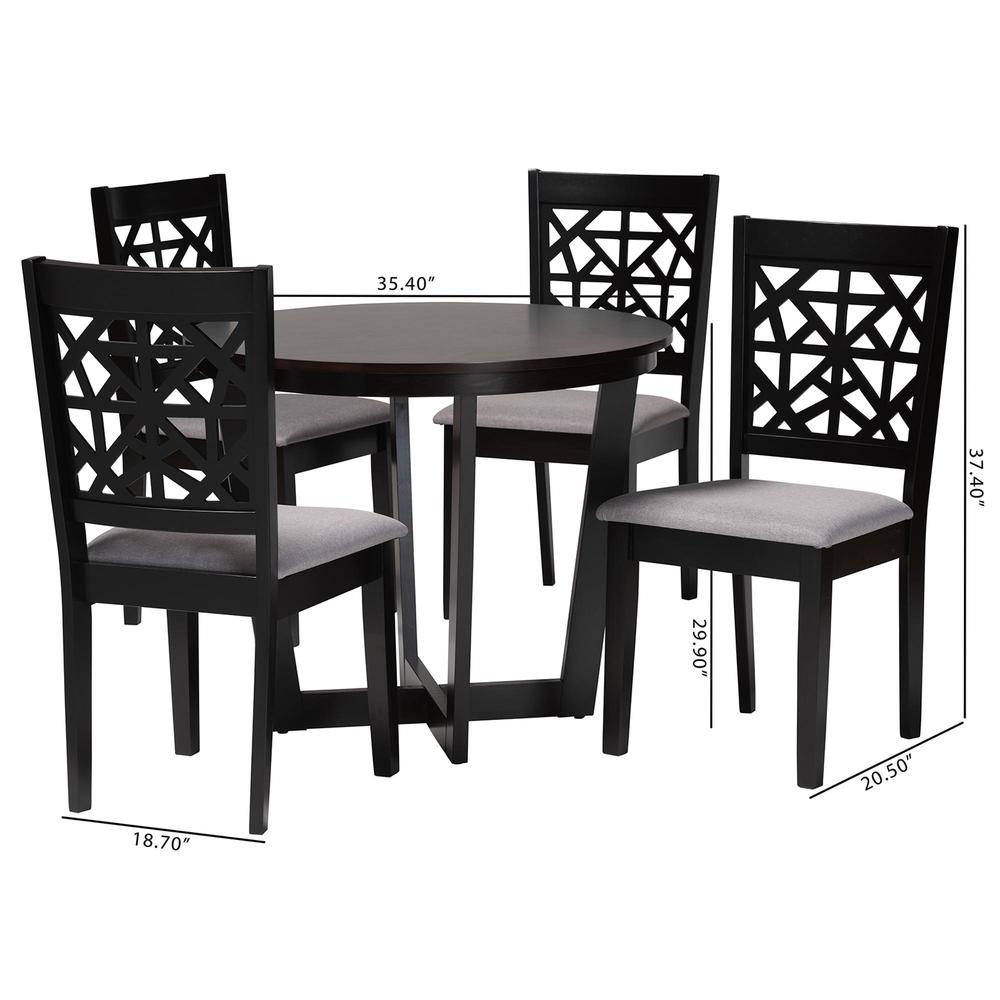 Jamie Moden Grey Fabric and Dark Brown Finished Wood 5-Piece Dining Set. Picture 20