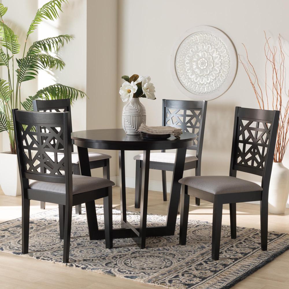 Jamie Moden Grey Fabric and Dark Brown Finished Wood 5-Piece Dining Set. Picture 18