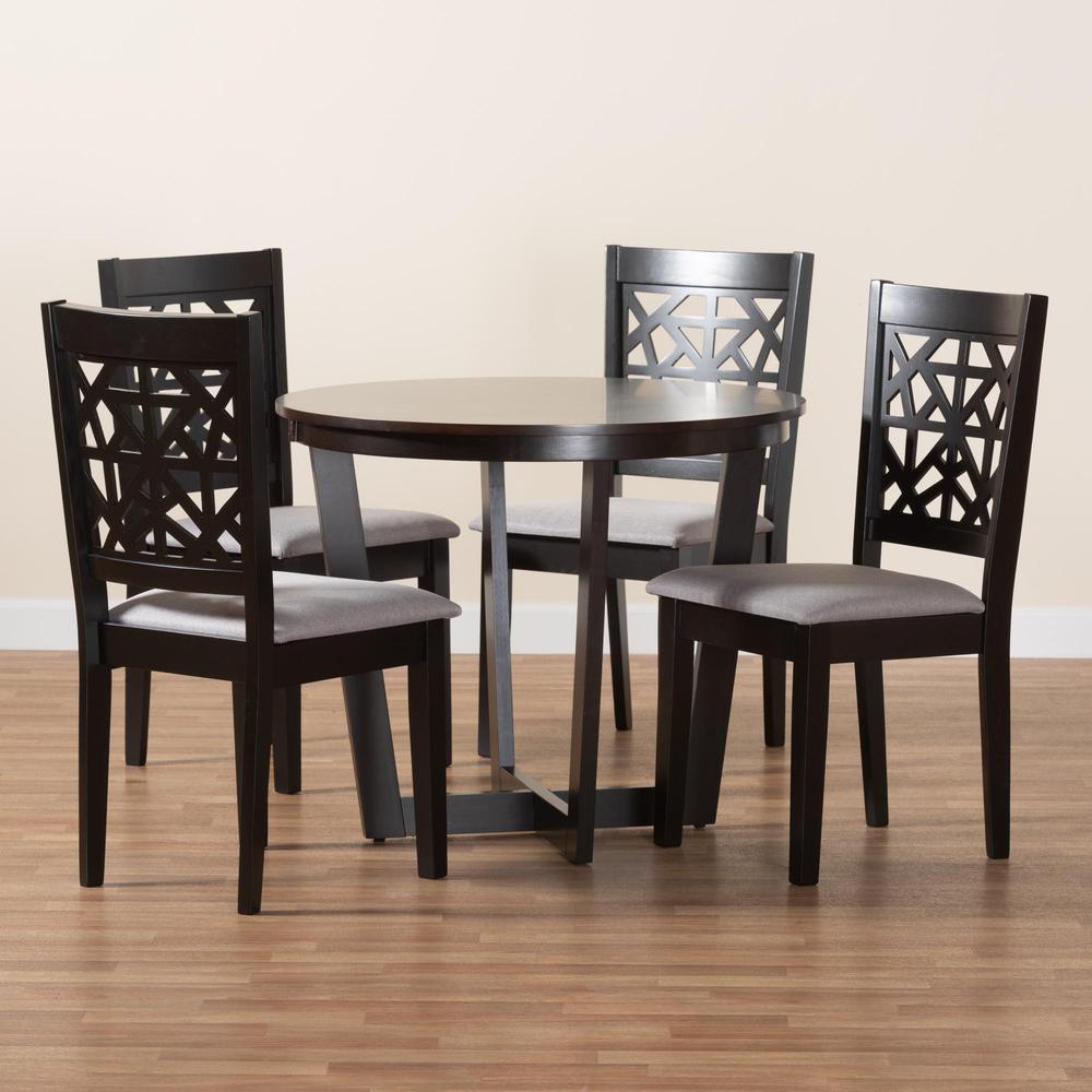 Jamie Moden Grey Fabric and Dark Brown Finished Wood 5-Piece Dining Set. Picture 19