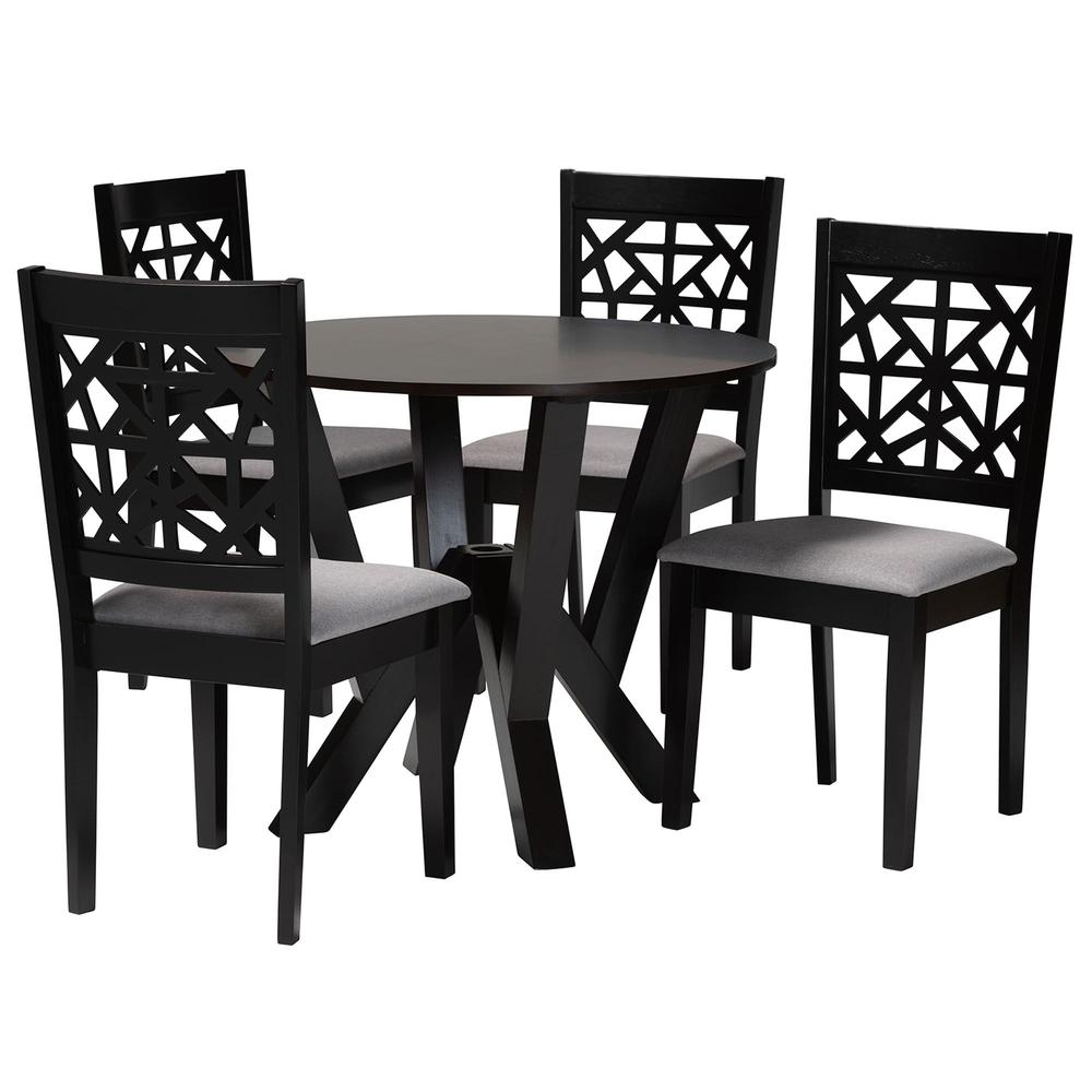 Felice Modern Grey Fabric and Dark Brown Finished Wood 5-Piece Dining Set. Picture 11
