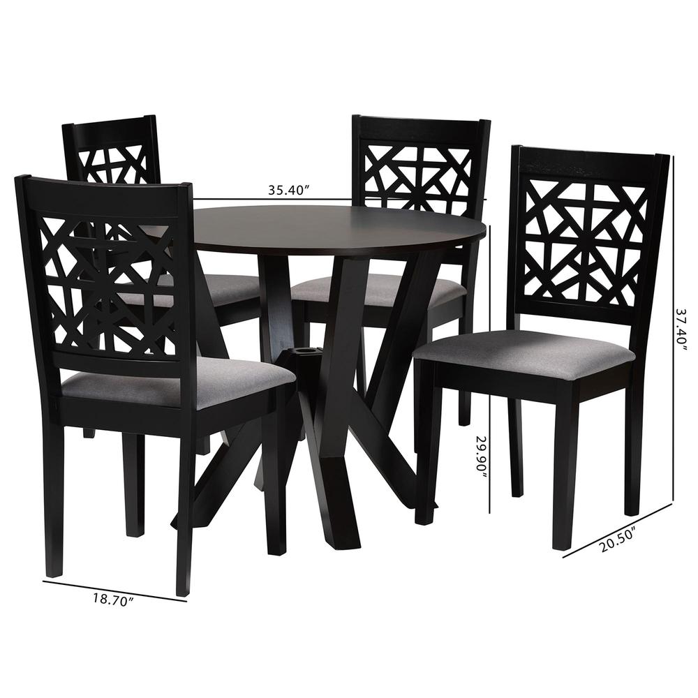 Felice Modern Grey Fabric and Dark Brown Finished Wood 5-Piece Dining Set. Picture 20
