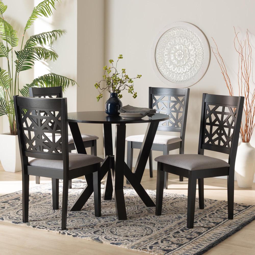 Felice Modern Grey Fabric and Dark Brown Finished Wood 5-Piece Dining Set. Picture 18