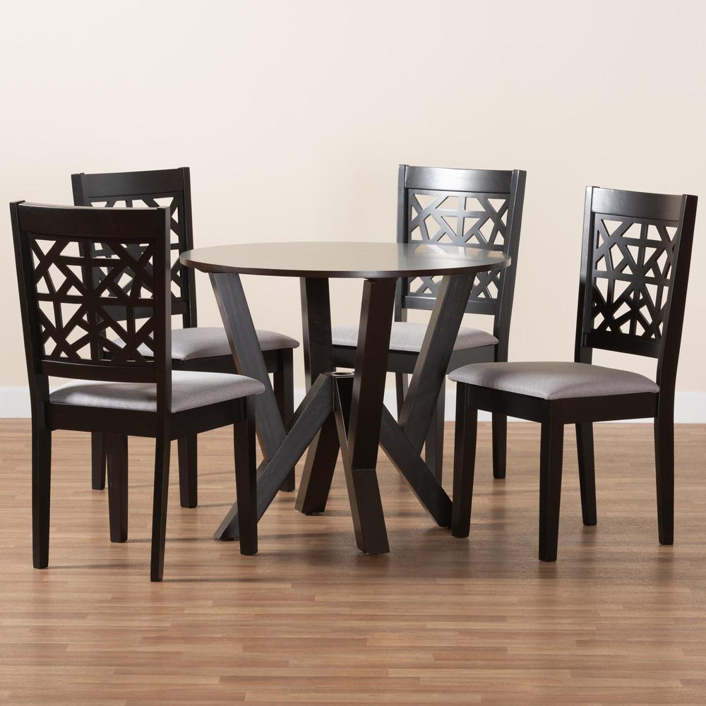 Felice Modern Grey Fabric and Dark Brown Finished Wood 5-Piece Dining Set. Picture 19