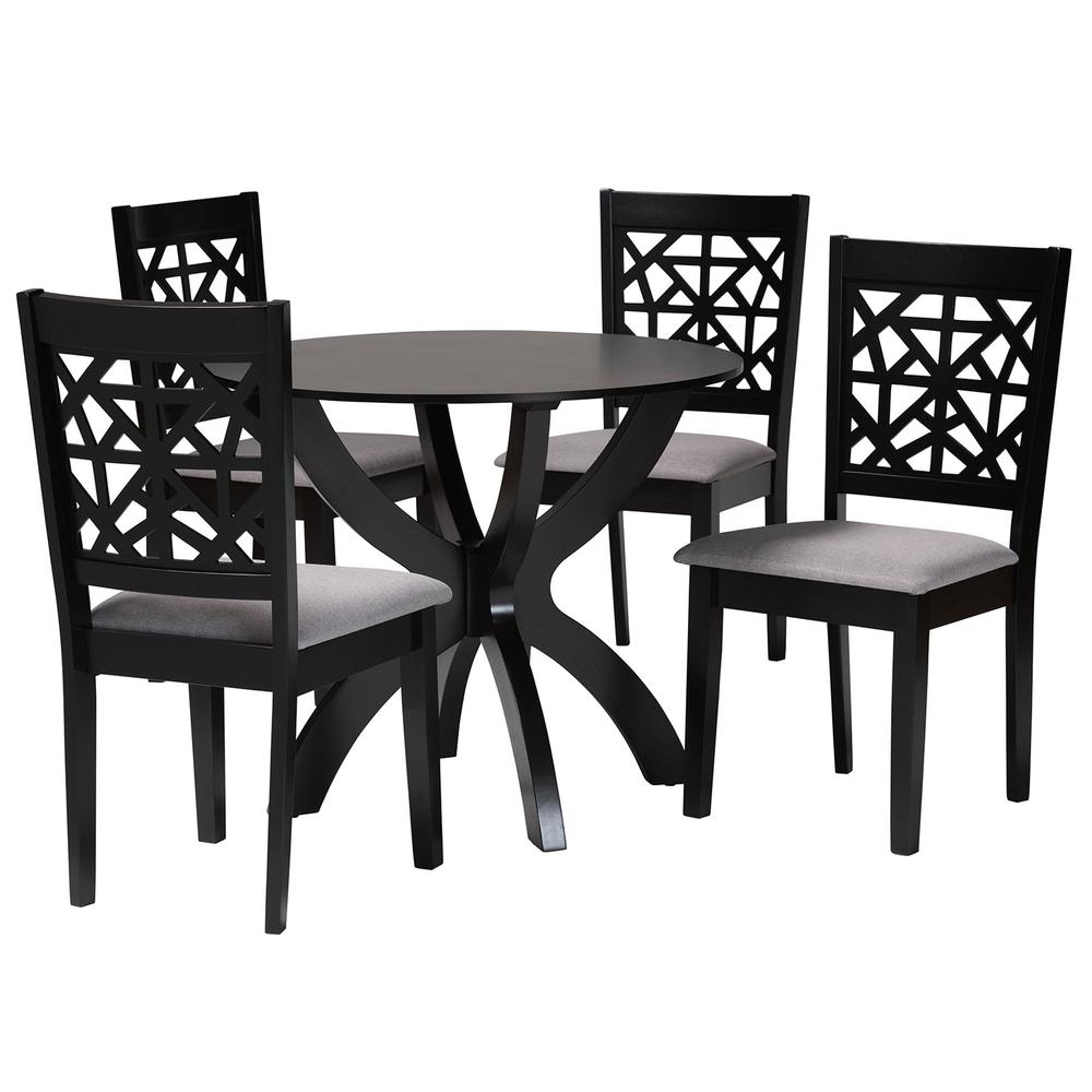 Lena Modern Grey Fabric and Dark Brown Finished Wood 5-Piece Dining Set. Picture 11