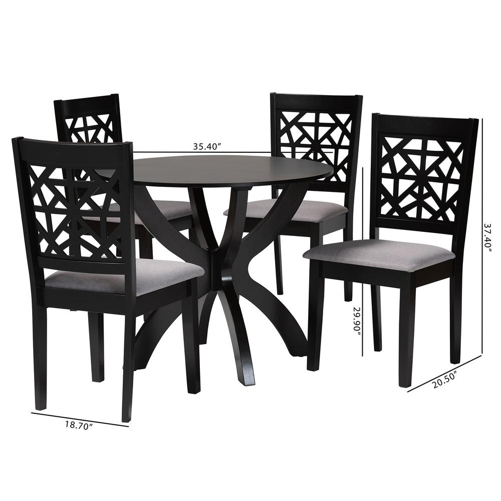 Lena Modern Grey Fabric and Dark Brown Finished Wood 5-Piece Dining Set. Picture 20