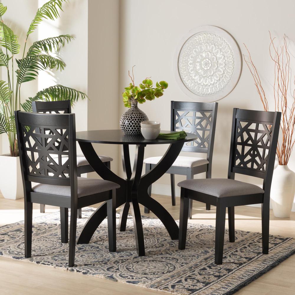 Lena Modern Grey Fabric and Dark Brown Finished Wood 5-Piece Dining Set. Picture 18